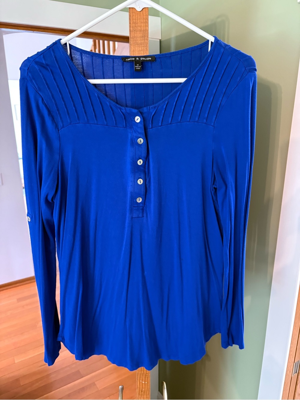 Casual Women's Royal Blue Button Henley Top -
